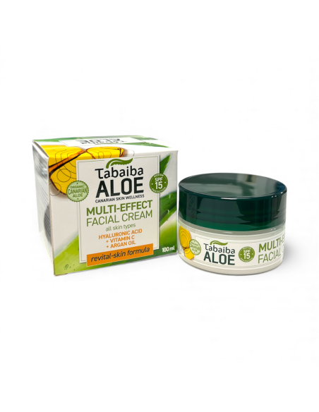 CREMA FACIAL MULTI EFFECT DE ALOE VERA, ARGÁN, ÁCIDO HIALURÓNICO Y VITAMINA C - 100ml